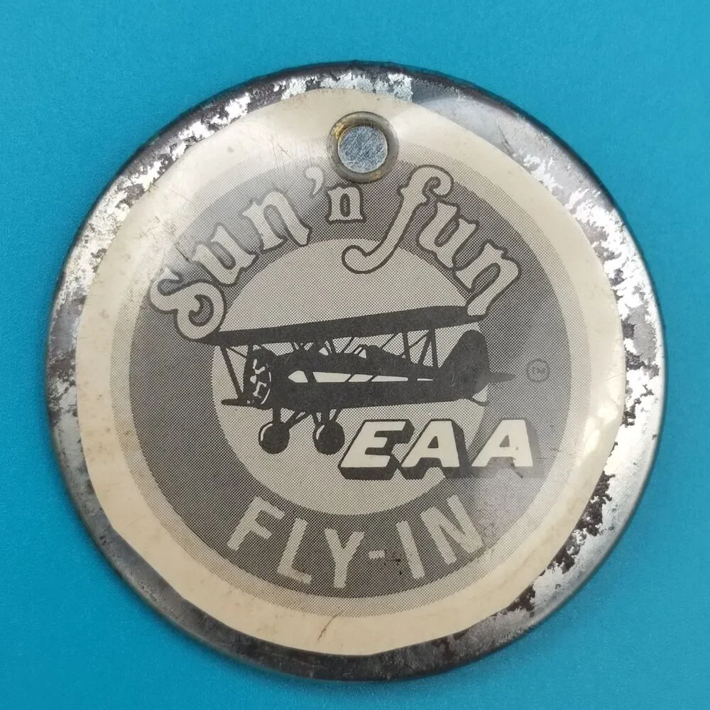 EAA FLY-IN Vintage Pin Button Pinback Aviation Small Prop Plane Bi-Wing Air Show